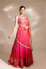 Coral Georgette Sequence Lehenga Set With Net Dupatta