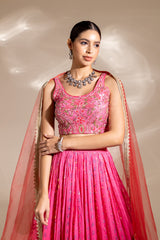 Coral Georgette Sequence Lehenga Set With Net Dupatta