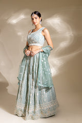 Georgette Lehenga Set With Short Top & Readymade Blouse