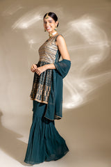 Peacock Georgette Readymade Sharara Set With Georgette Dupatta