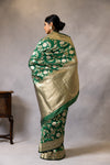 Bottle Green Banarasi Woven Zari Saree With Unstitched Blouse