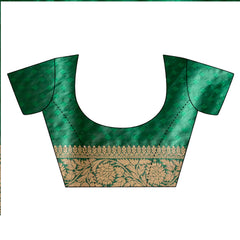 Bottle Green Banarasi Woven Zari Saree With Unstitched Blouse