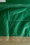 Bottle Green Banarasi Woven Zari Saree With Unstitched Blouse