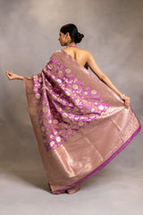 Purple Banarasi Woven Zari Saree With Unstitched Blouse