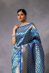 Dark Firozi Rani Banarasi Woven Zari Saree With Unstitched Blouse