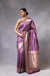 Purple Banarasi Woven Zari Saree With Unstitched Blouse