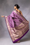 Purple Banarasi Woven Zari Saree With Unstitched Blouse