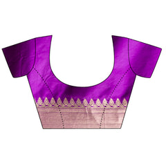 Purple Banarasi Woven Zari Saree With Unstitched Blouse