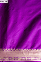 Purple Banarasi Woven Zari Saree With Unstitched Blouse