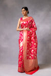 Rani Banarasi Woven Zari Saree With Unstitched Blouse