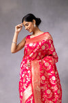 Rani Banarasi Woven Zari Saree With Unstitched Blouse