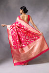 Rani Banarasi Woven Zari Saree With Unstitched Blouse