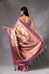 Onion Cotton Digital print Saree With Unstitched Blouse