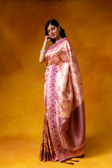 Peach Cotton Digital print Saree With Unstitched Blouse