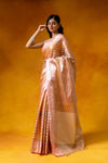 Peach Cotton Banarasi Woven Zari Saree With Unstitched Blouse