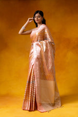 Peach Cotton Banarasi Woven Zari Saree With Unstitched Blouse