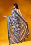 Grey Cotton Floral Print Saree With Unstitched Blouse