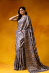 Grey Cotton Floral Print Saree With Unstitched Blouse