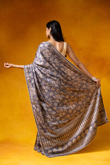 Grey Cotton Floral Print Saree With Unstitched Blouse