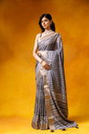 Grey Cotton Digital Printed Saree With Unstitched Blouse