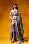 Grey Cotton Digital Printed Saree With Unstitched Blouse