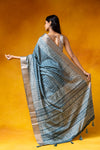 Blue Grey Cotton Digital Printed Saree With Unstitched Blouse