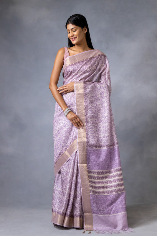 Mauve Cotton Silk Digital Print Saree With Unstitched Blouse