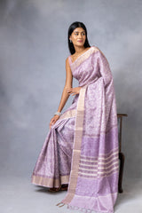 Mauve Cotton Silk Digital Print Saree With Unstitched Blouse