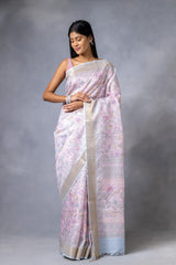 Pink Cotton Silk Floral Print Saree With Unstitched blouse