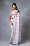 Pink Cotton Silk Floral Print Saree With Unstitched blouse