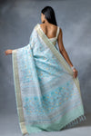 Sky Blue Cotton Silk Floral Print Saree With Unstitched blouse