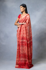 Maroon Cotton Silk Digital Print Saree With Unstitched Blouse