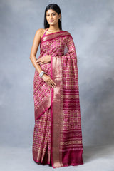 Magenta Cotton Silk Digital Print Saree With Unstitched Blouse