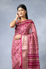 Magenta Cotton Silk Digital Print Saree With Unstitched Blouse