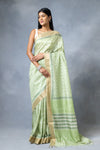 Pista Cotton Silk Digital Print Saree With Unstitched Blouse