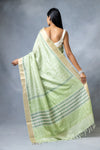 Pista Cotton Silk Digital Print Saree With Unstitched Blouse