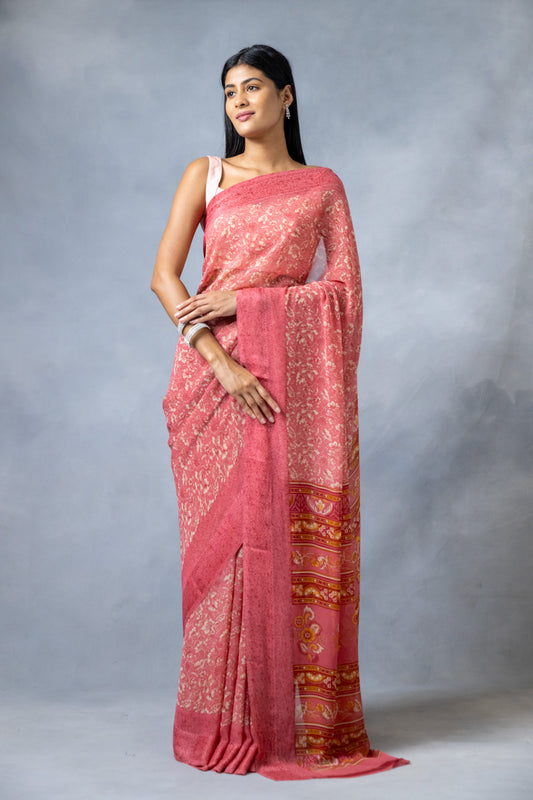 Gajari Georgette Floral Print Saree With Unstitched Blouse