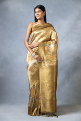 Brown Tussar Digital Print Saree With Unstitched Blouse