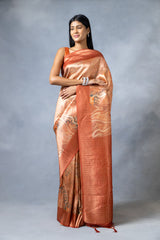 Coral Tussar Digital Print Saree With Unstitched Blouse