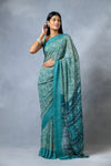 Mint Green Georgette Floral Print Saree With Unstitched Blouse