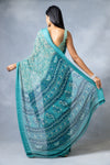 Mint Green Georgette Floral Print Saree With Unstitched Blouse