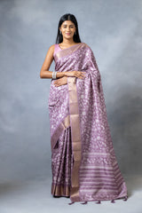 Mauve Tussar Digital Print Saree With Unstitched Blouse