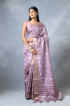 Mauve Tussar Digital Print Saree With Unstitched Blouse