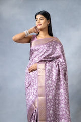 Mauve Tussar Digital Print Saree With Unstitched Blouse