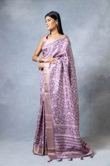 Mauve Tussar Digital Print Saree With Unstitched Blouse