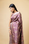 Gajari Tussar Banarasi Woven Zari Saree With Unstitched Blouse