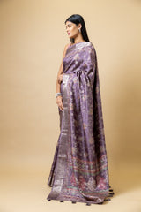 Mauve Tussar Banarasi Woven Zari Saree With Unstitched Blouse