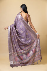 Mauve Tussar Banarasi Woven Zari Saree With Unstitched Blouse