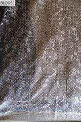 Grey Tussar Banarasi Woven Zari Saree With Unstitched Blouse