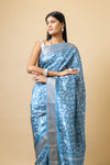 Bluish Grey Tussar Digital Print Saree With Unstitched Blouse